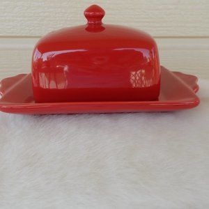 Red "Biscuit" Rectangular Covered Butter Dish